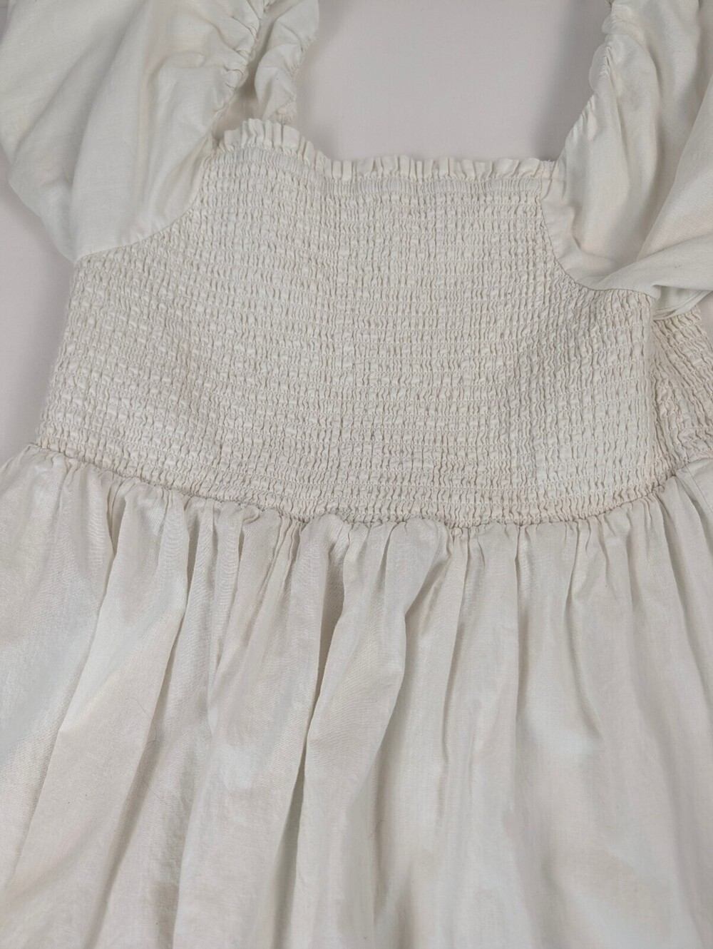 Rachel Zoe White Smocked Puff Sleeve Cottage Midi Dress Floral Embroidery 14 - Picture 9 of 9